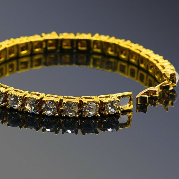 Men's 1 Row GOLD 5mm Lab Diamond Tennis Bracelet - Picture 8 of 8